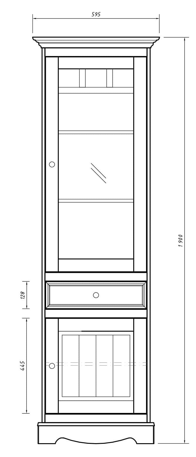 Bologna Elegante Massivholz Kiefer Vitrine 1-Türig | Farbe Graphit - Eiche