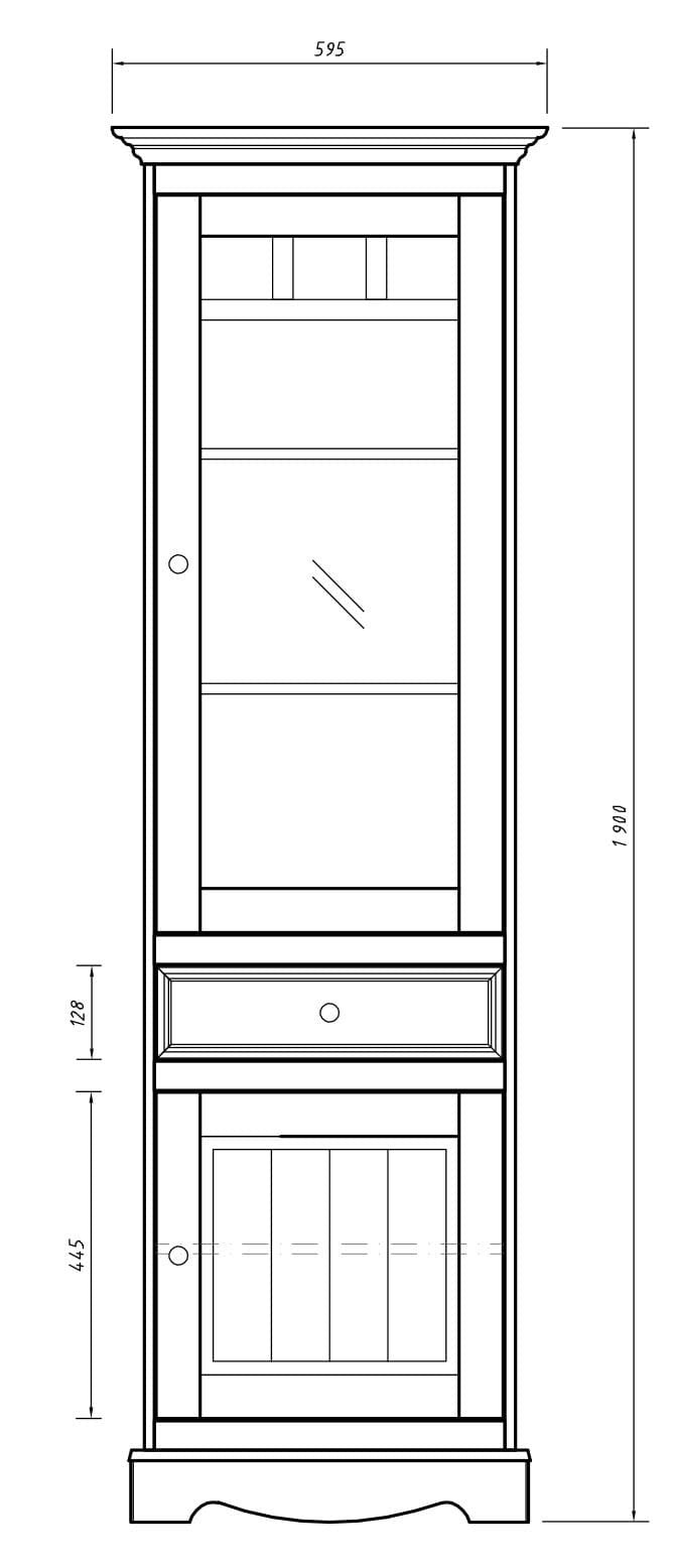 Bologna Elegant solid wood pine display cabinet 1 door | Color graphite - oak