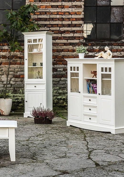 Bologna Elegant solid wood pine display cabinet 1 door | color white