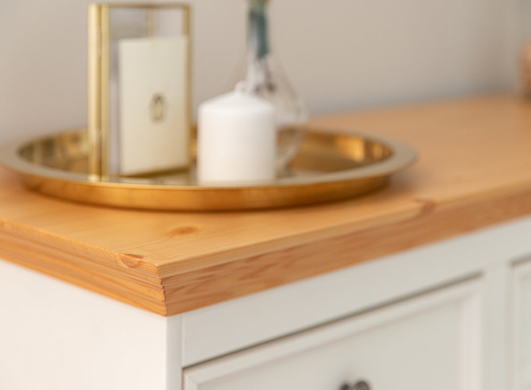 Bologna Elegant Solid Wood Pine 5 Drawer Dresser | Color white - pine