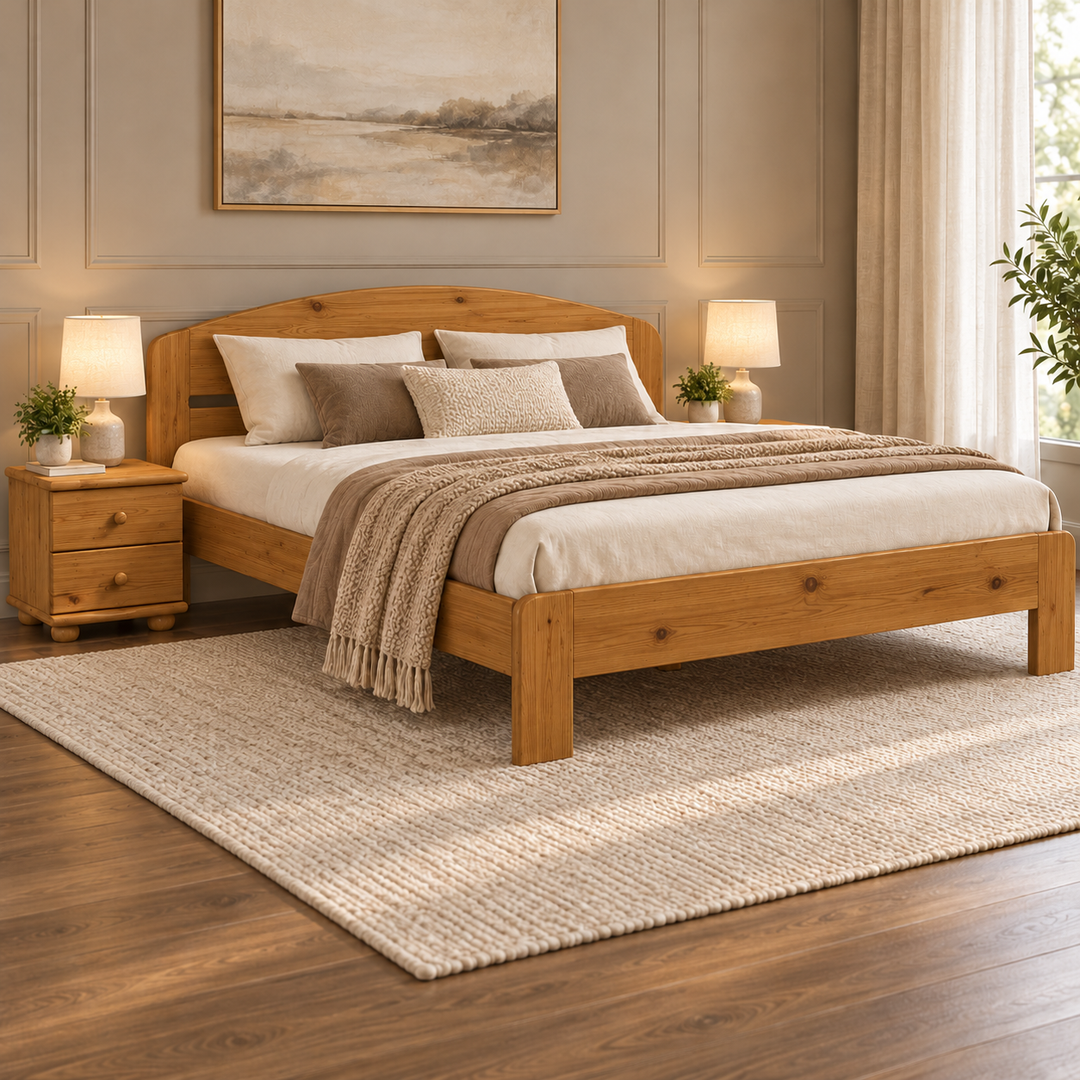 Anika Kieferbett aus Massivholz | 100% Bio-Bett aus Kiefernholz in Naturholz in Antik Kiefer im Wohnraum