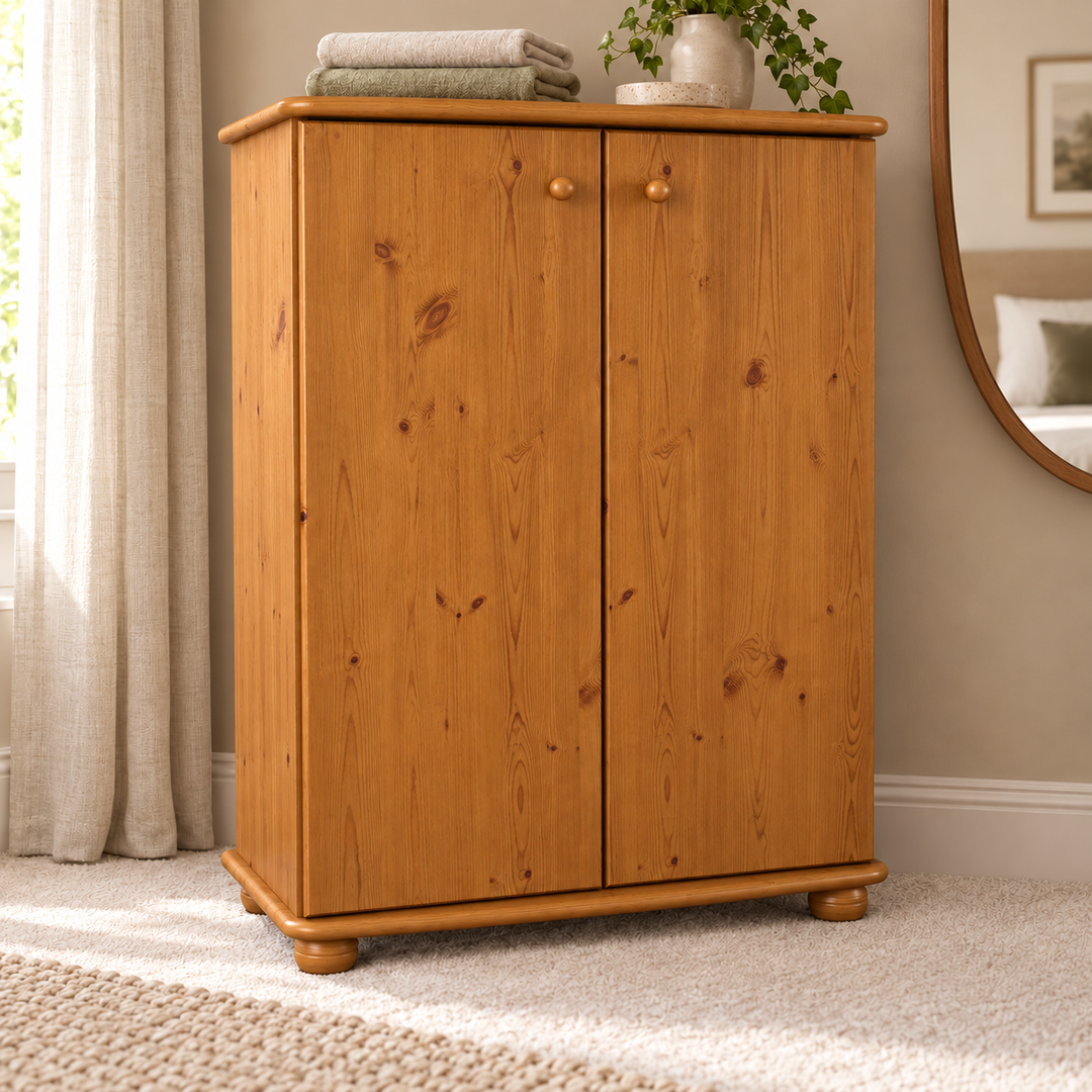 Anika Kommode Sideboard Bio Kiefer | 2-türig mit Kleiderstange | Nachhaltige Möbel in Antik Kiefer im Wohnraum