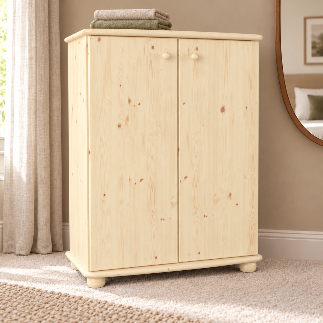 Anika Kommode Sideboard Bio Kiefer | 2-türig mit Kleiderstange | Nachhaltige Möbel in Natur unbehandelt ohne Lack im Wohnraum