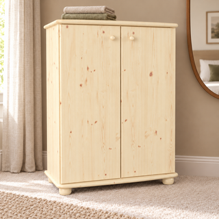 Anika Kommode Sideboard Bio Kiefer | 2-türig mit Kleiderstange | Nachhaltige Möbel in Natur unbehandelt ohne Lack im Wohnraum