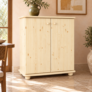 Anika Kommode Bio Kiefer Massivholz | 2-Türig Sideboard mit Regalfächer aus 100% Massivholz in Natur unbehandelt ohne Lack im Wohnraum