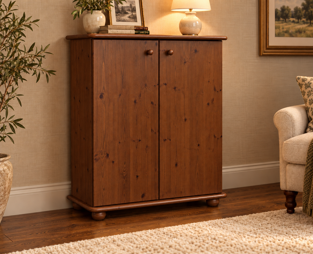 Anika Kommode 110er Bio Kiefer Massivholz | 2-Türig Sideboard mit Regalfächern | Anrichte aus 100% Massivholz in Kolonial im Wohnraum