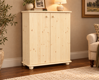 Anika Kommode 110er Bio Kiefer Massivholz | 2-Türig Sideboard mit Regalfächern | Anrichte aus 100% Massivholz in Natur unbehandelt ohne Lack im Wohnraum