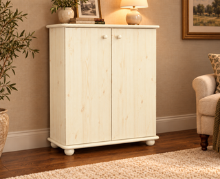 Anika Kommode 110er Bio Kiefer Massivholz | 2-Türig Sideboard mit Regalfächern | Anrichte aus 100% Massivholz in Weiss im Wohnraum