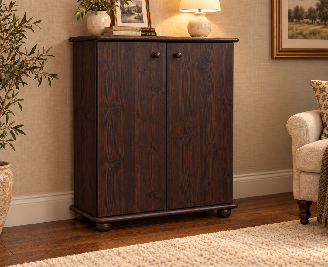 Anika Kommode 110er Bio Kiefer Massivholz | 2-Türig Sideboard mit Regalfächern | Anrichte aus 100% Massivholz in Wenge im Wohnraum