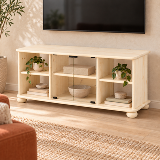 Anika TV-Schrank 125er aus 100% Bio Kiefer Massivholz in Natur unbehandelt ohne Lack im Wohnraum