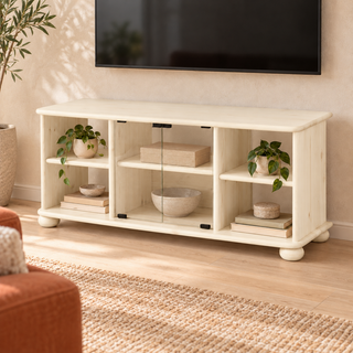 Anika TV-Schrank 125er aus 100% Bio Kiefer Massivholz in Weiss im Wohnraum