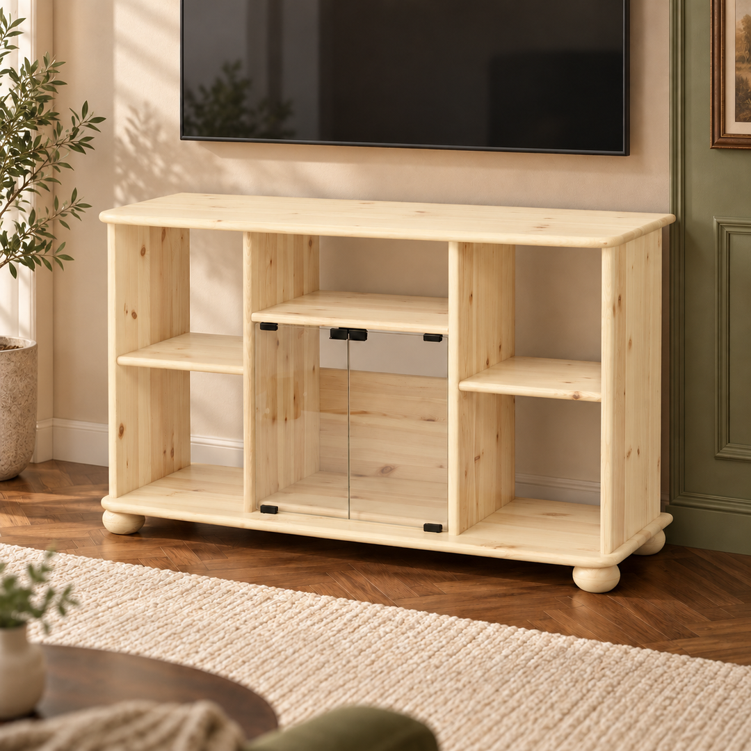 Anika TV-Schrank aus Kiefernholz 125 x 77 cm | 100% Bio Massivholz in Natur unbehandelt ohne Lack im Wohnraum