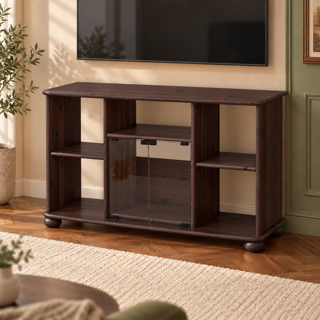 Anika TV-Schrank aus Kiefernholz 125 x 77 cm | 100% Bio Massivholz in Wenge im Wohnraum