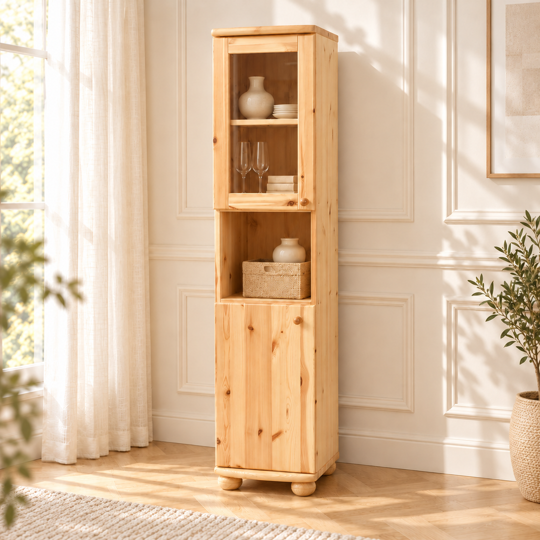 kiefer_massivholz_Claudia Buffetschrank Vitrine, 2-Türig – Natur, Wohnbeispiel