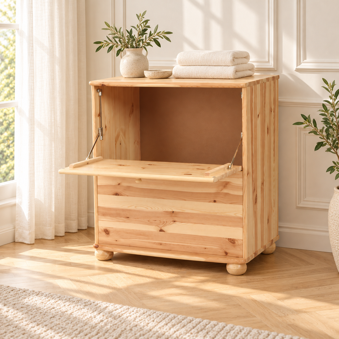 kiefer_massivholz_Claudia Wäscheschrank Kiefer Massivholz - Wäschebox Kommode  – Natur, Wohnbeispiel