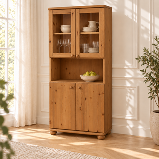 Claudia Buffetschrank Vitrine aus Kiefer massiv | 4-türig | 100% Bio Massivholz – antik – Wohnambiente