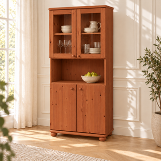 Claudia Buffetschrank Vitrine aus Kiefer massiv | 4-türig | 100% Bio Massivholz – kirsch – Wohnambiente