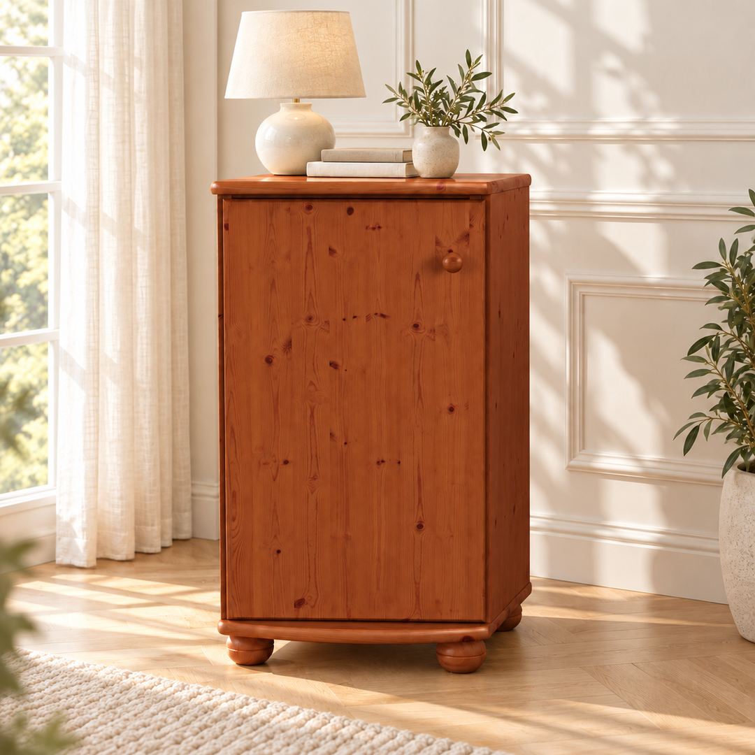 Claudia Kommode Bio Kiefer Massivholz - Elegante 1-türige Anrichte aus 100% Bio Holz – Kirsch – Ausführung links