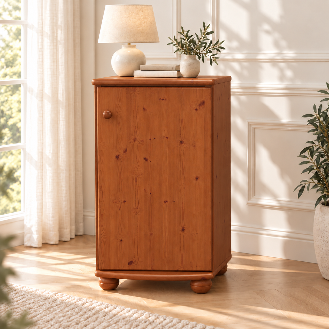 Claudia Kommode Bio Kiefer Massivholz - Elegante 1-türige Anrichte aus 100% Bio Holz – Kirsch – Ausführung rechts