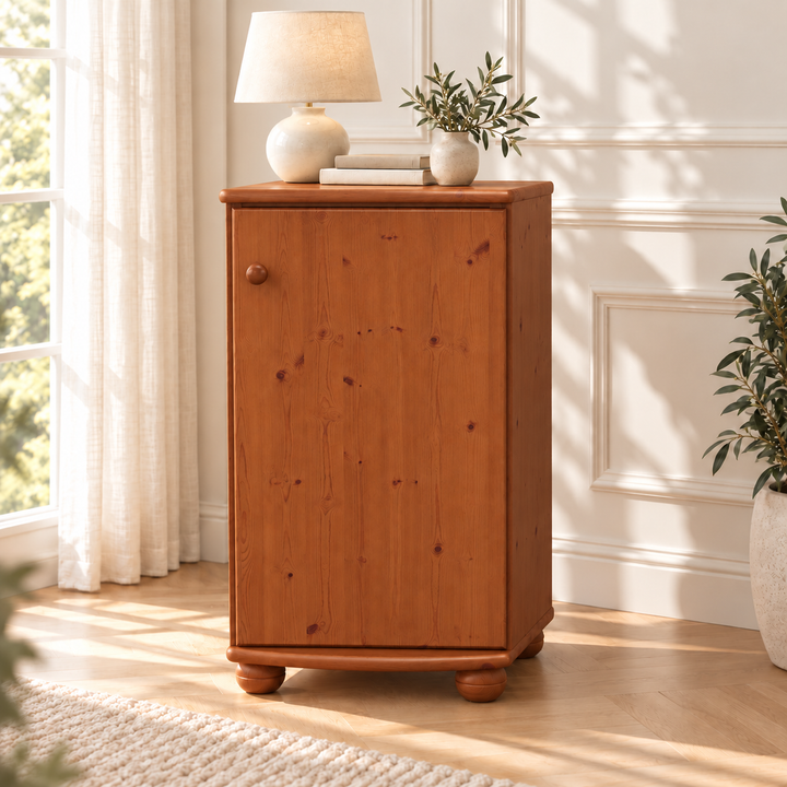 Claudia Kommode Bio Kiefer Massivholz - Elegante 1-türige Anrichte aus 100% Bio Holz – Kirsch – Ausführung rechts