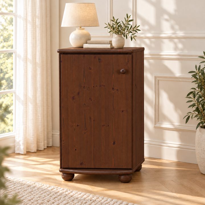 Claudia Kommode Bio Kiefer Massivholz - Elegante 1-türige Anrichte aus 100% Bio Holz – Kolonial – Ausführung links