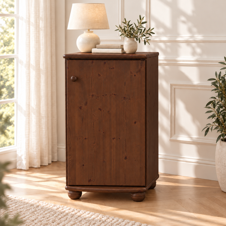 Claudia Kommode Bio Kiefer Massivholz - Elegante 1-türige Anrichte aus 100% Bio Holz – Kolonial – Ausführung rechts