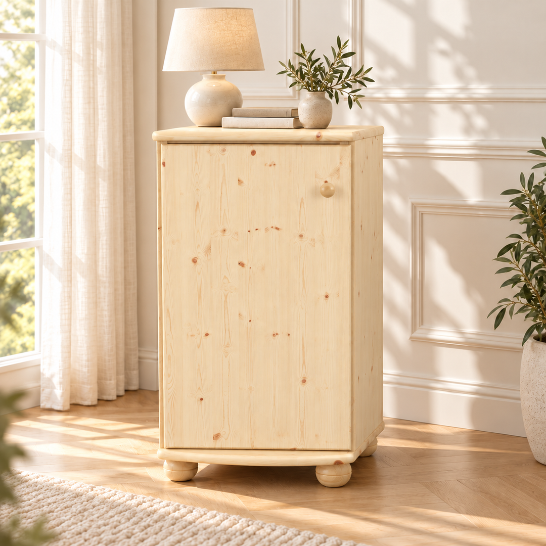 Claudia Kommode Bio Kiefer Massivholz - Elegante 1-türige Anrichte aus 100% Bio Holz – Natur unbehandelt – Wohnambiente