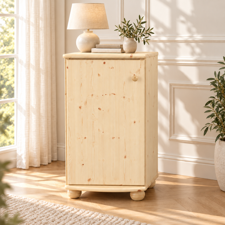 Claudia Kommode Bio Kiefer Massivholz - Elegante 1-türige Anrichte aus 100% Bio Holz – Natur unbehandelt – Wohnambiente