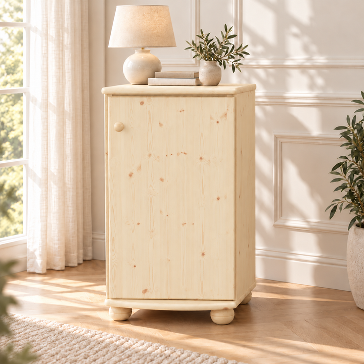 Claudia Kommode Bio Kiefer Massivholz - Elegante 1-türige Anrichte aus 100% Bio Holz – Natur unbehandelt ohne Lack – Ausführung rechts