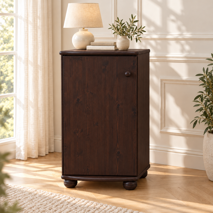 Claudia Kommode Bio Kiefer Massivholz - Elegante 1-türige Anrichte aus 100% Bio Holz – Wenge – Ausführung links