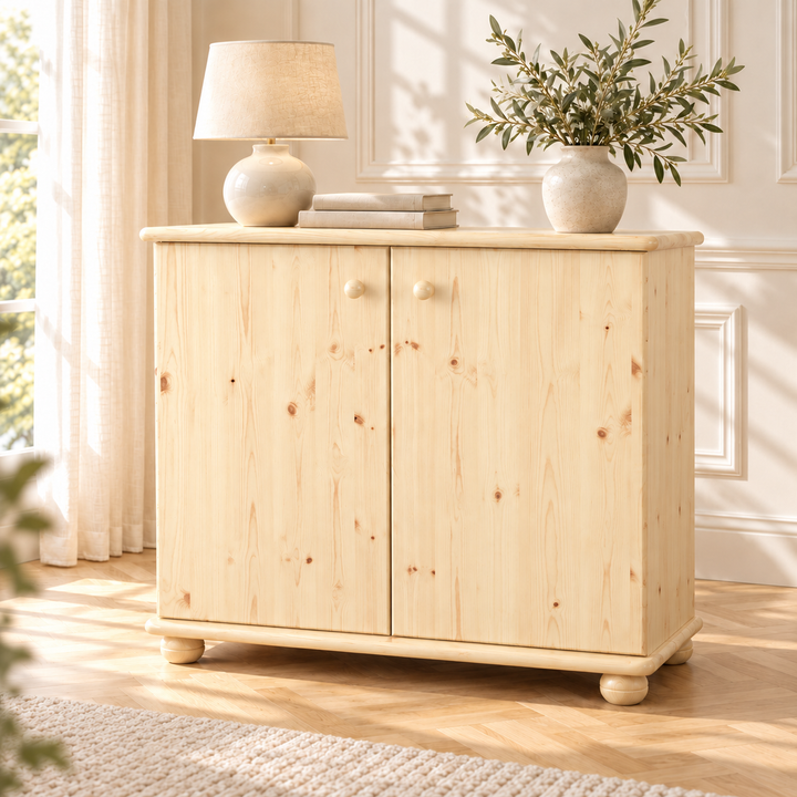 Claudia Kommode Bio Kiefer | Massivholz Sideboard | 2-Türig Anrichte aus 100% Kiefer – Natur unbehandelt – Wohnambiente