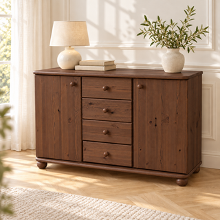 Claudia Kommode Bio Massivholz | Sideboard Anrichte mit 4 Schubladen und 2 Türen – nussbaum – Wohnambiente