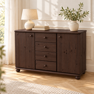 Claudia Kommode Bio Massivholz | Sideboard Anrichte mit 4 Schubladen und 2 Türen – wenge – Wohnambiente