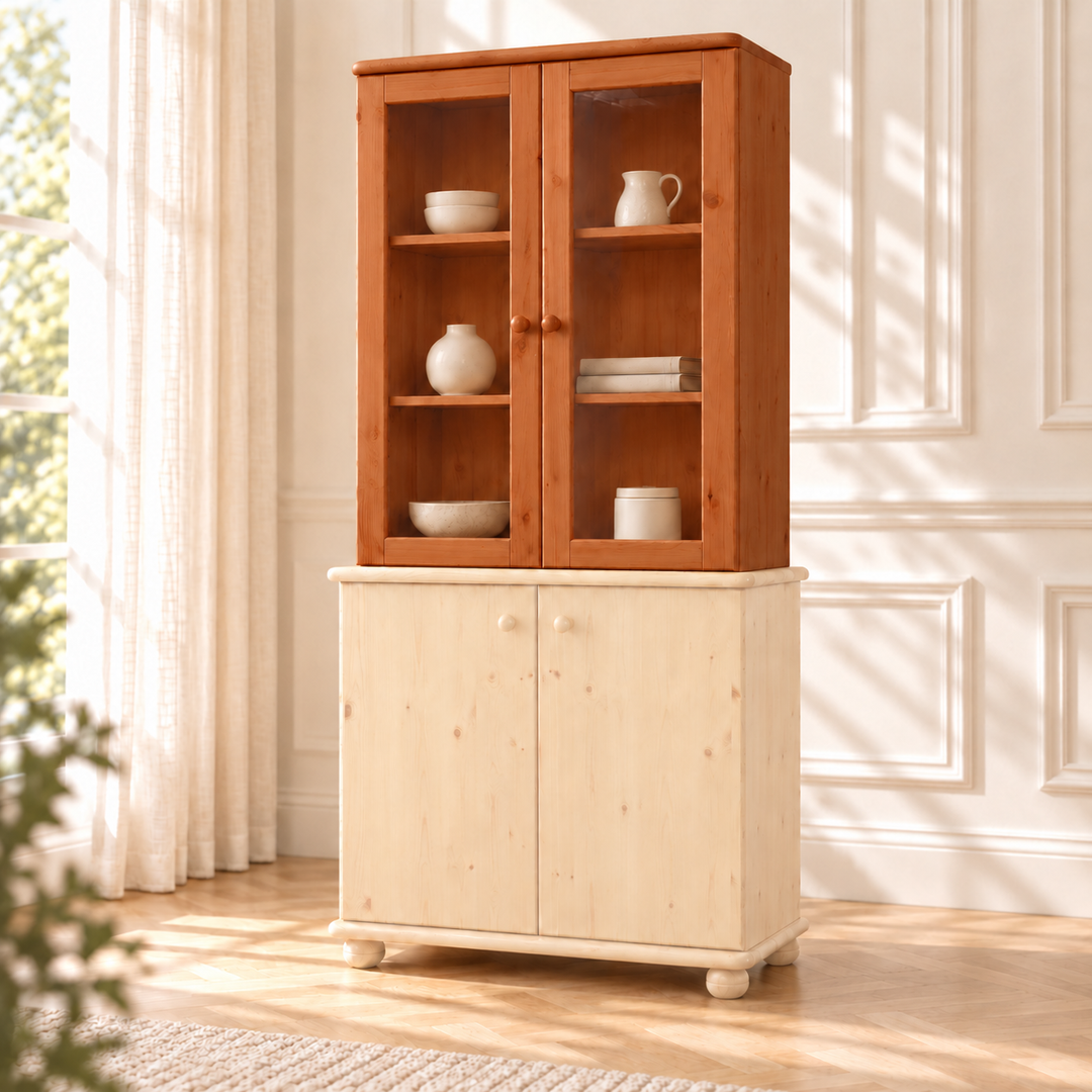 Claudia Oberschrank Bio Kiefer | Glastüre | 2-Türig | 100% Massivholz – kirsch – Wohnambiente