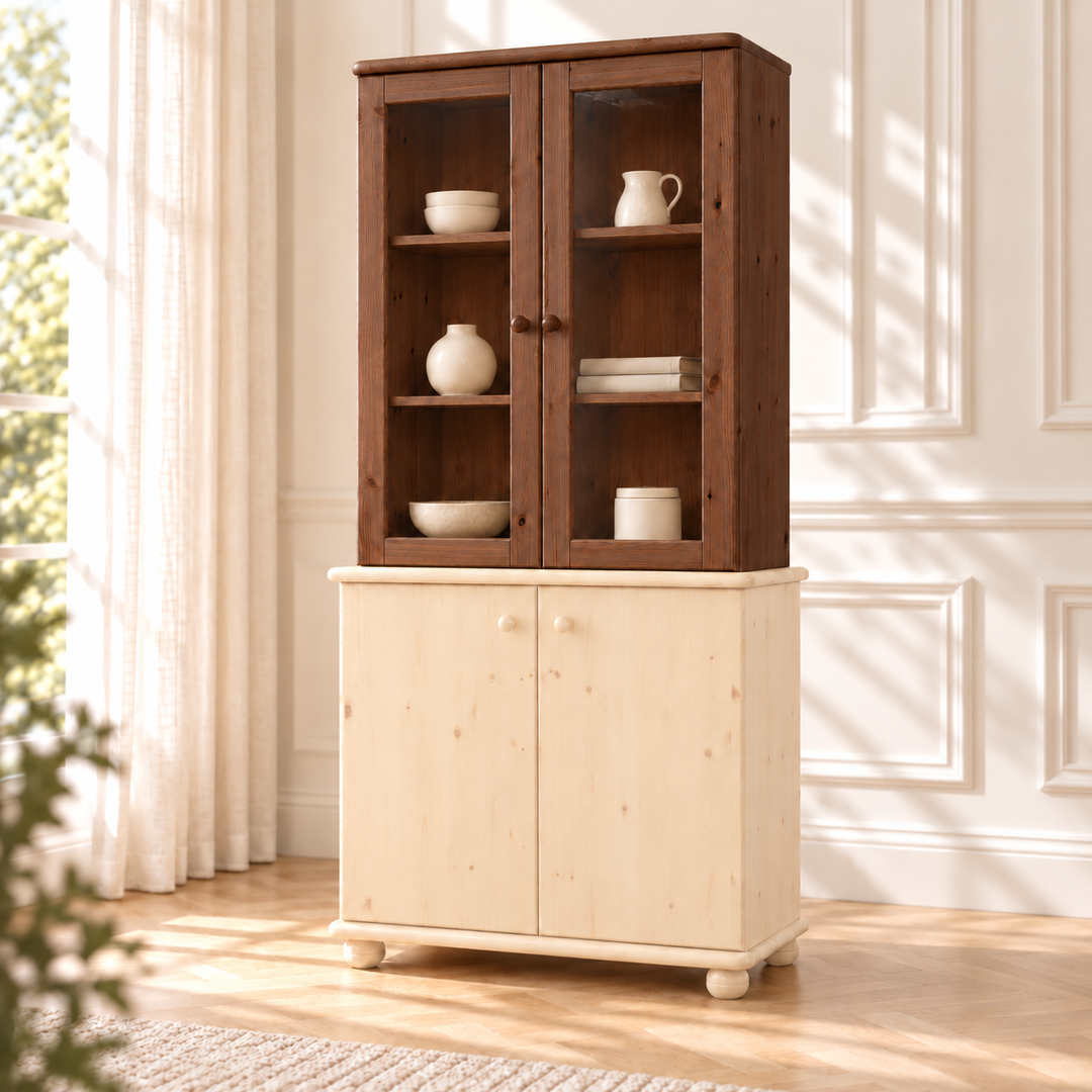 Claudia Oberschrank Bio Kiefer | Glastüre | 2-Türig | 100% Massivholz – nussbaum – Wohnambiente