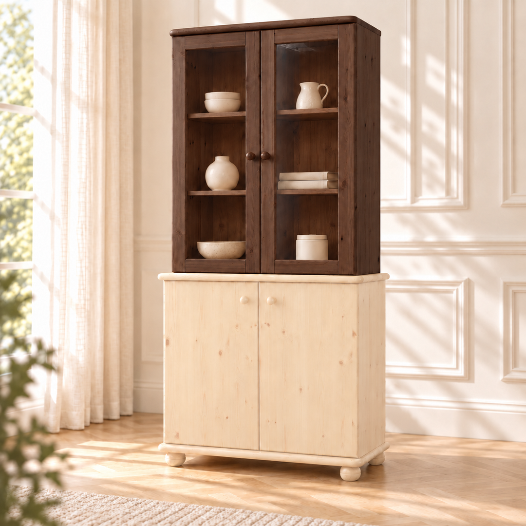 Claudia Oberschrank Bio Kiefer | Glastüre | 2-Türig | 100% Massivholz – wenge – Wohnambiente