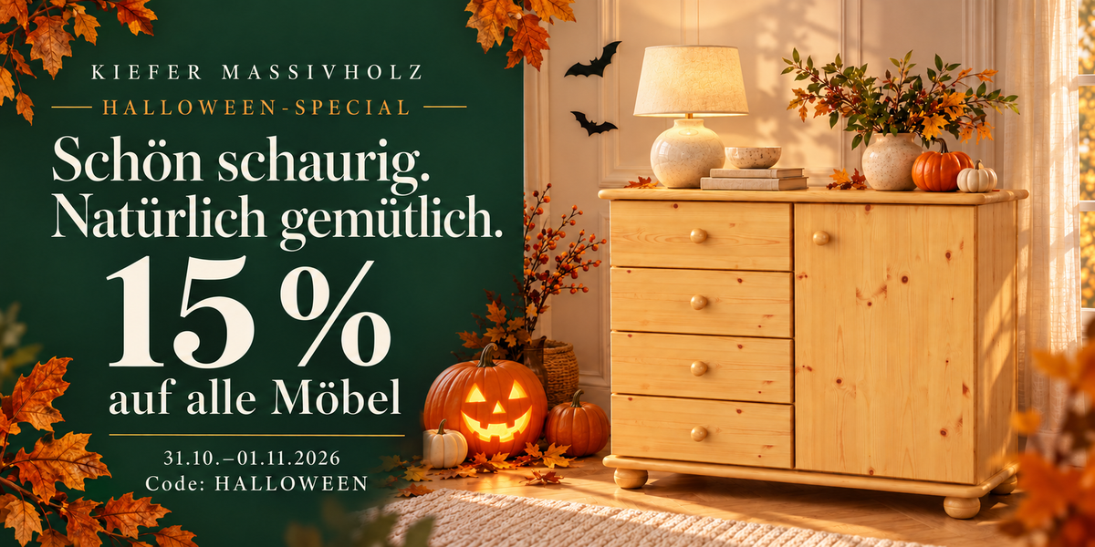 Halloween-Special: 15 % auf alle Möbel vom 31.10. bis 01.11.2026. Code HALLOWEEN. Jetzt Rabatt aktivieren.
