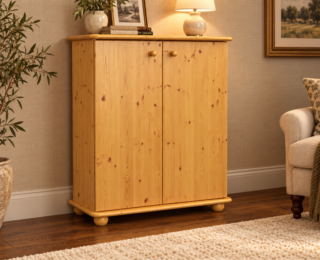 kiefer_massivholz_Anika Kommode 110er Kiefer Massivholz, 2-Türig Sideboard mit Regalfächern, Anrichte aus Massivholz – Natur