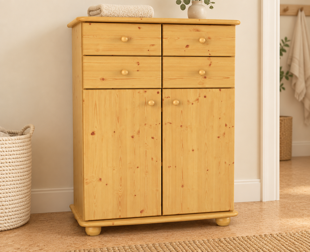 kiefer_massivholz_Anika Kommode Sideboard aus Kiefer Massivholz, 2-Türig, 4 Schubladen Anrichte – Natur