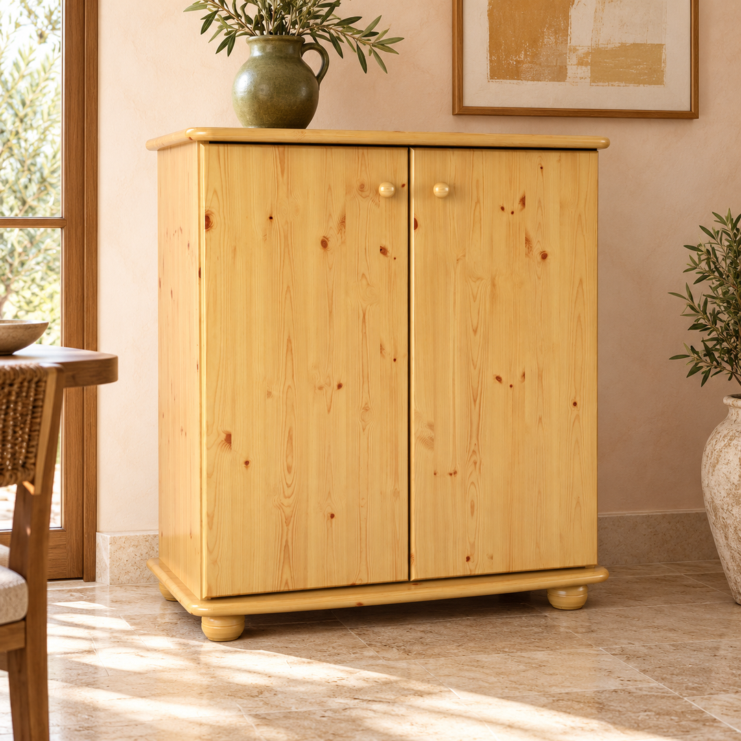 kiefer_massivholz_Anika Kommode Kiefer Massivholz, 2-Türig Sideboard mit Regalfächer aus Massivholz – Natur