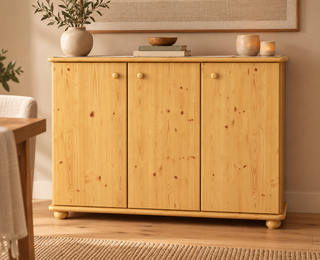 kiefer_massivholz_Anika Kommode Kiefer Massivholz, 93er Sideboard 3-Türig mit Regalfächer – Natur