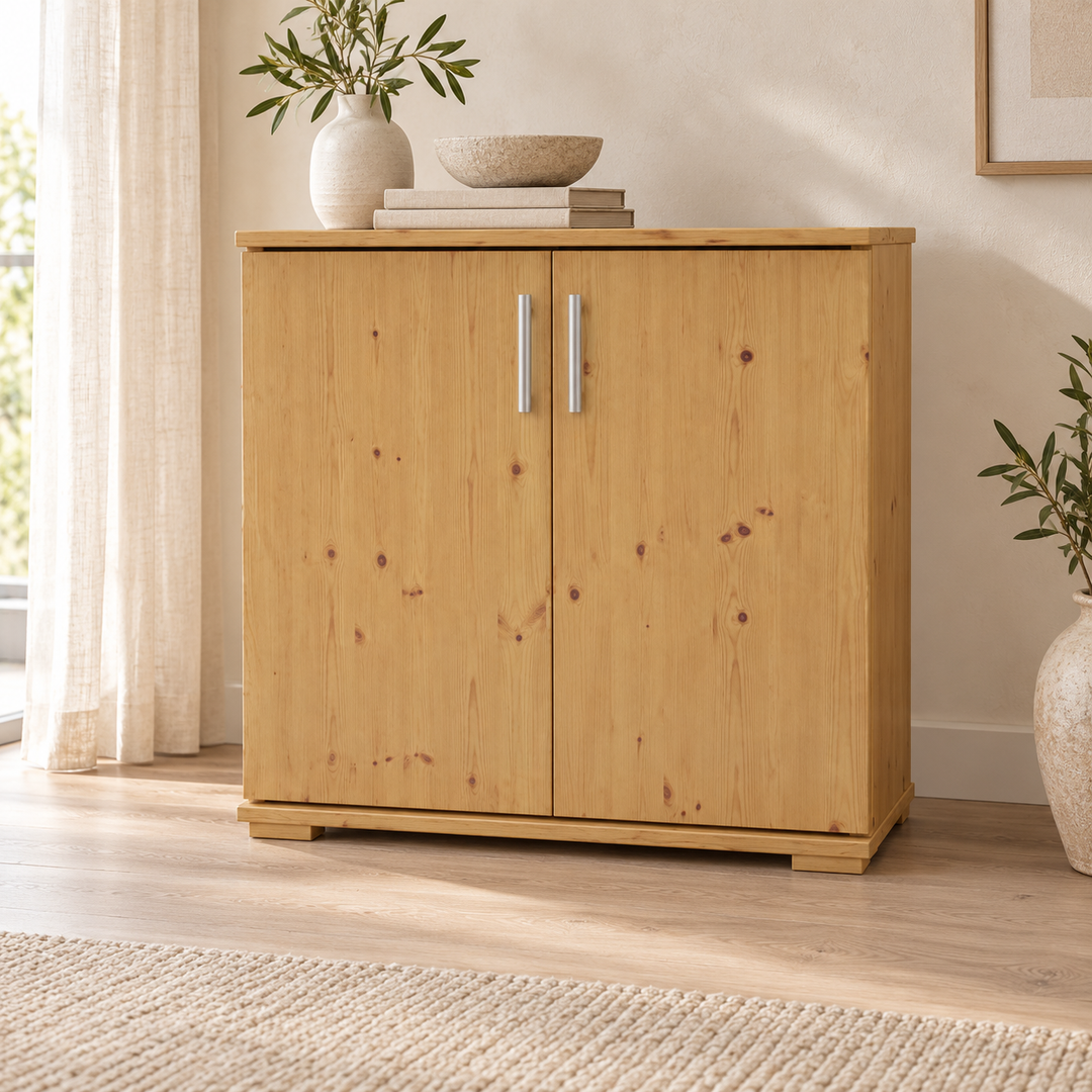 kiefer_massivholz_Nobis Kommode Massivholz, Sideboard Anrichte, 2-Türig, 90cm hoch – Gesamtansicht