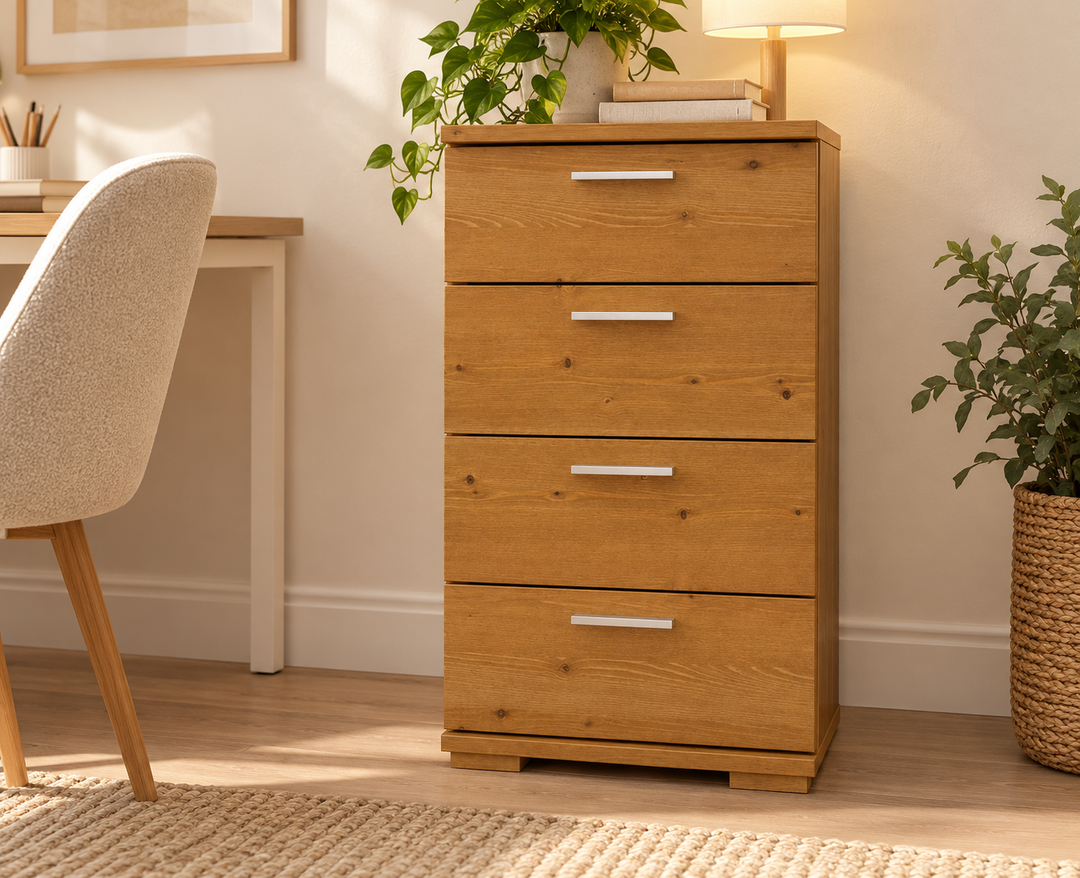kiefer_massivholz_Nobis Schubladenkommode Kiefer Sideboard, 4-Schubladen, 74cm hoch – Gesamtansicht