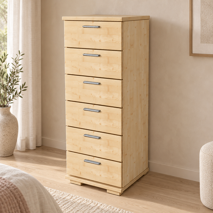 kiefer_massivholz_Nobis Schubladenkommode Sideboard aus Kiefer Massivholz, 6 Schubladen, 107 cm hoch – Gesamtansicht