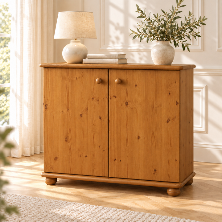 Claudia Kommode Bio Kiefer | Massivholz Sideboard | 2-Türig Anrichte aus 100% Kiefer – antik – Wohnambiente