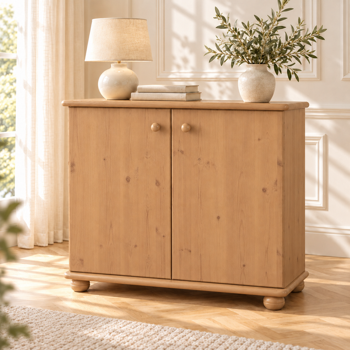 Claudia Kommode Bio Kiefer | Massivholz Sideboard | 2-Türig Anrichte aus 100% Kiefer – capuccino – Wohnambiente