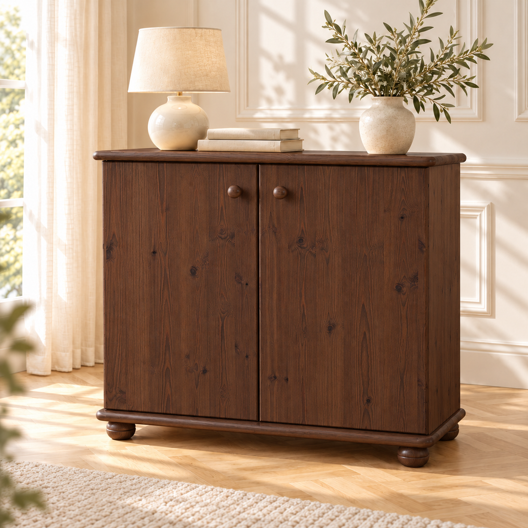 Claudia Kommode Bio Kiefer | Massivholz Sideboard | 2-Türig Anrichte aus 100% Kiefer – nussbaum – Wohnambiente