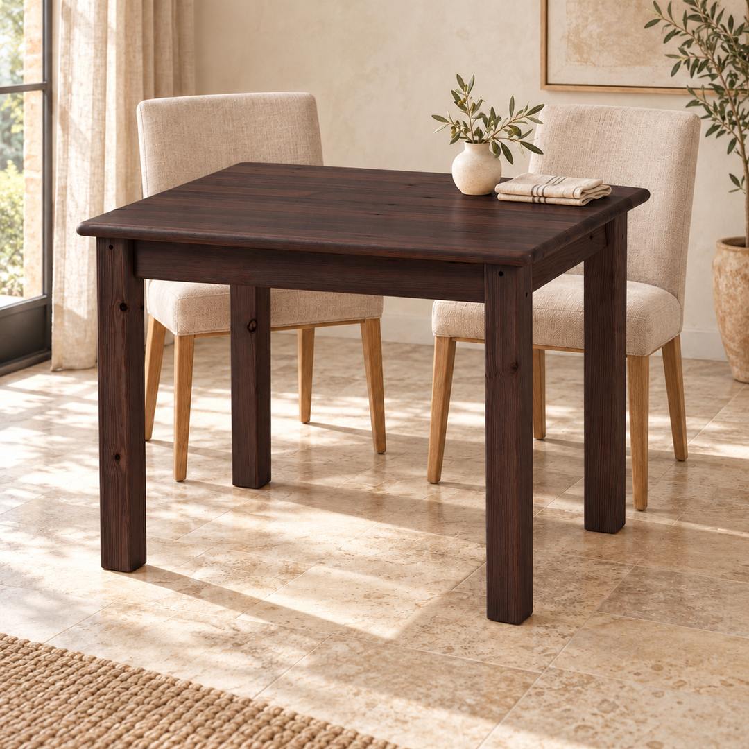 kiefer_massivholz_Leo Esstisch aus Kiefer Massivholz – Wenge, im hellen Wohnambiente