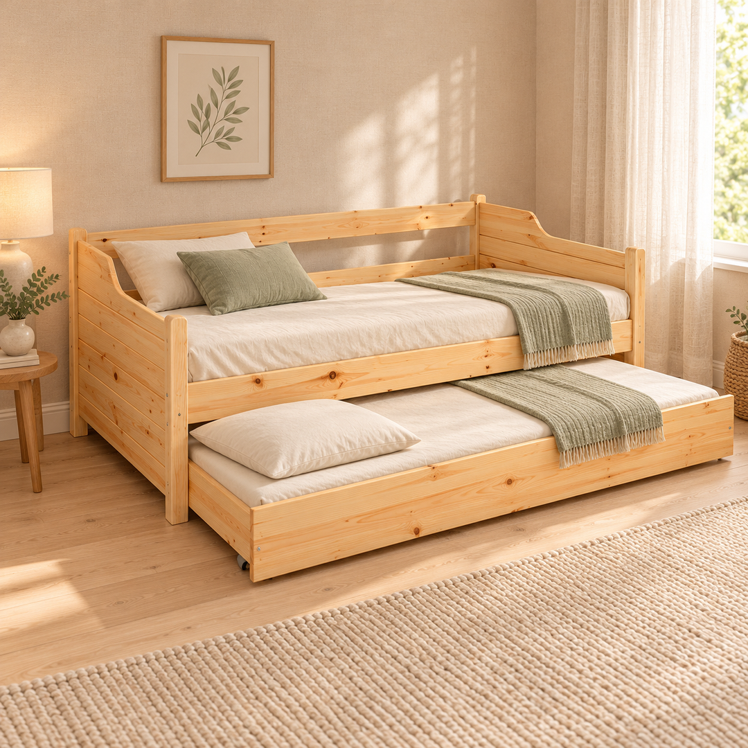 kiefer_massivholz_Gästebett aus Massivholz - Einzelbett aus 1 mach 2