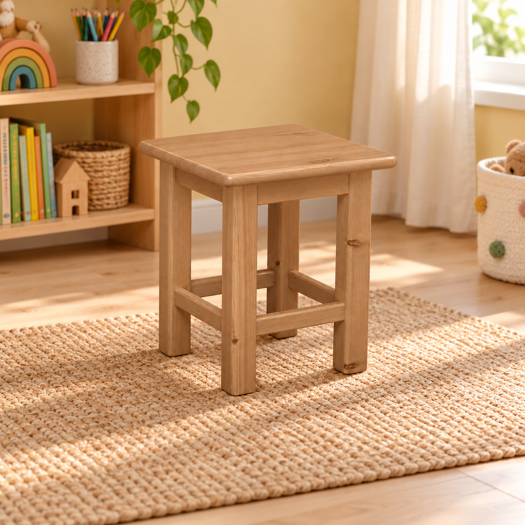 kiefer_massivholz_Leo Hocker aus 100% Bio-Kiefer Massivholz | Kinder Hocker Bio Kiefer Massivholz cappuccino